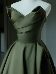 A-Line V Neck Satin Green Long Prom Dress, Green Long Formal Dress