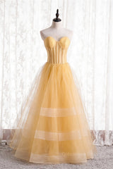 Short Dress Style, A-line Strapless Tulle Long Formal Dress with Multi Flares Boning