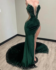 Black Girl Prom Dresses For Black girls Long Mermaid Green Prom Gown With Train