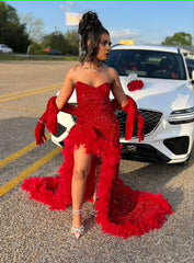 Red Sequin Long Prom Dresses with Slit Elegant Formal Dresses