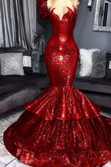 Sexy Strapless Mermaid Red Prom Dress Sequins Long