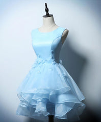 Cute Blue A Line Short Prom Dress, Blue Evening Dress