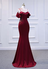 Wine Red Mermaid Sweetheart Straps Long Formal Dress, Wine Red Prom Dress