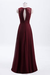 Burgundy Chiffon A-line Pleated Long Bridesmaid Dress