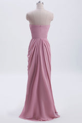 Strapless Blush Pink Draped High Waist Long Bridesmaid Dress