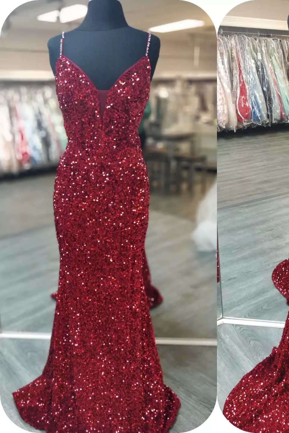 Mermaid Red Sequin V-Neck Lace-Up Back Prom Dress