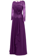 Ruffles Purple Lace Long Mother of the Bride Dress