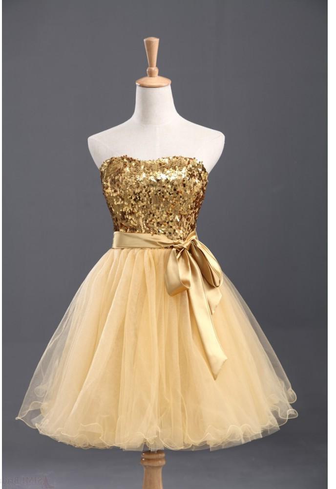 Strapless Sweetheart Backless Light Yellow Sequins Bow Knot A Line Homecoming Dresses