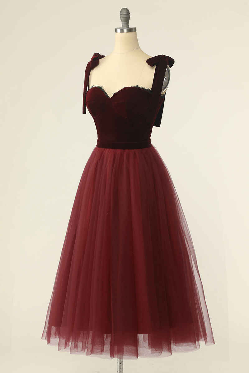 Wine Red Sweetheart Tie-Strap A-Line Short Formal Dress