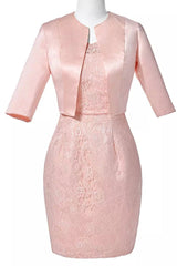 Two-Piece Blush Pink Lace Bodycon Short Mother of the Bride Dress