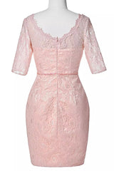 Two-Piece Blush Pink Lace Bodycon Short Mother of the Bride Dress