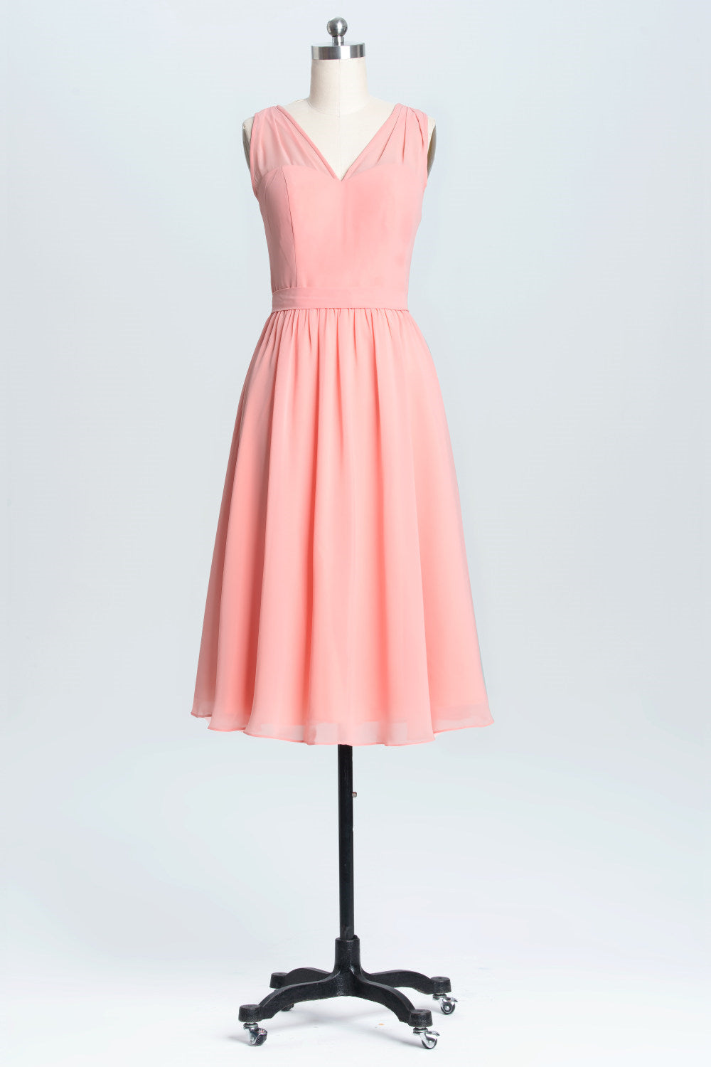 Simple Coral A-line Short Chiffon Dress