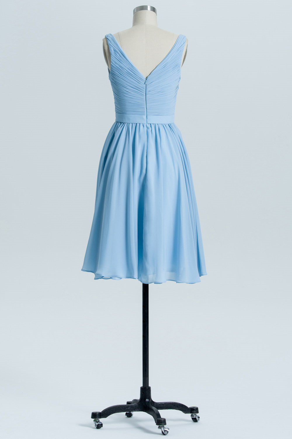 Blue Chiffon A-line Pleated Short Bridesmaid Dress