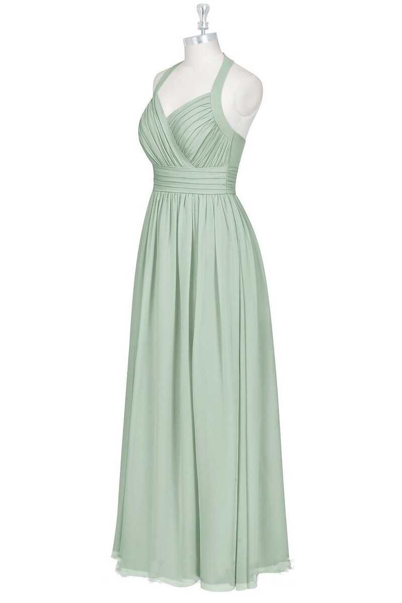 Sage Green Chiffon Halter Backless A-Line Bridesmaid Dress