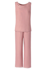 Three-Piece Pink Chiffon Half Sleeve Mother of the Bride Pant Suits