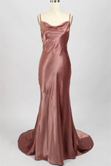 Sexy Rose Mermaid Cowl Neck Long Bridesmaid Dress