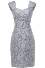 Two-Piece Grey Lace Short Mother of the Bride Dress