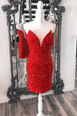 Red Sequin Strapless Short Homecoming Dress