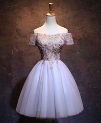 Cute Lace Applique Tulle Short Prom Dress, Homecoming Dress