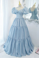 Blue A-Line Long Prom Dress, Blue Formal Evening Dress