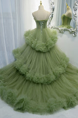 Green Tulle Long Prom Dresses, A-Line Formal Evening Dresses