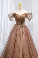 Off the Shouler Long Formal Dresses, A-Line Tulle Formal Evening Dress