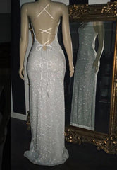 2023 White Halter Sequins Prom Dresses