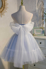 Sky Blue Sweetheart Bow-Back Short Homecoming Dress