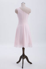 Short Pink One Shoulder Chiffon Homecoming Dress