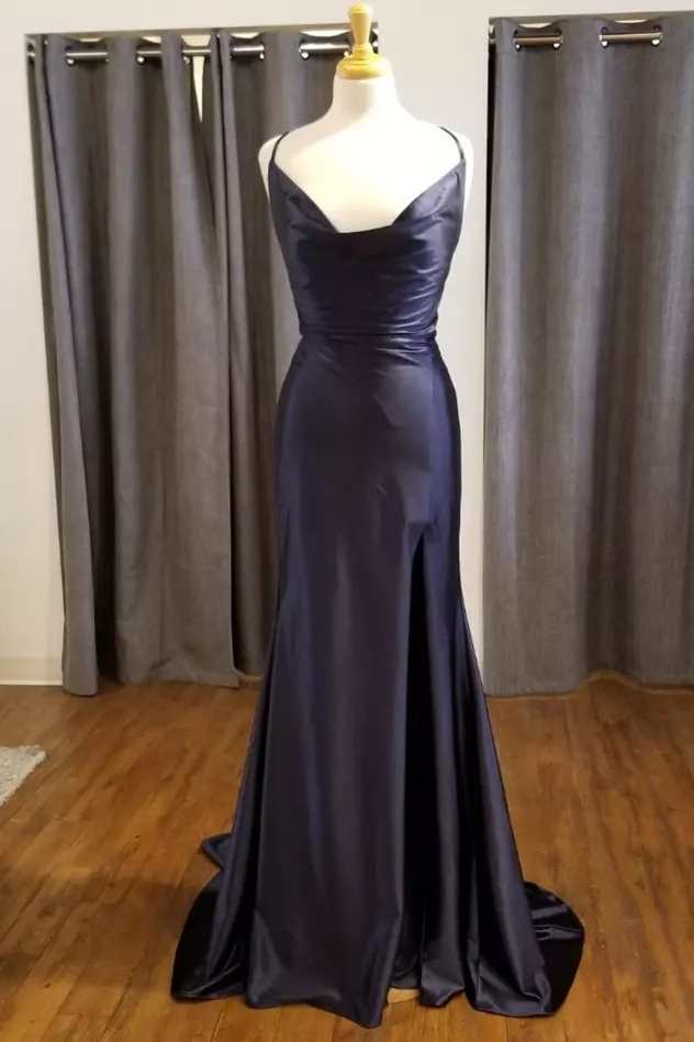 Black Cowl Neck Mermaid Long Prom Dress