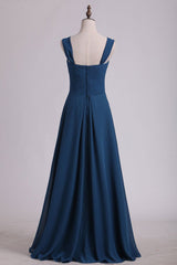 Navy Blue Chiffon Sweetheart A-Line Long Bridesmaid Dress