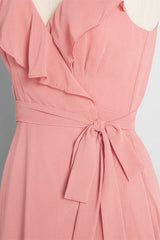 Peach Straps Ruffled High-Low Bridesmaid Dress