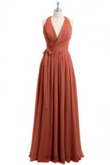 Rust Orange Wrap A-Line Long Dress