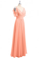 Rust Orange Cold-Shoulder A-Line Long Bridesmaid Dress