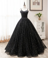 Black Sweetheart Tulle Long Prom Dress, Black Tulle Formal Dress