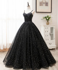 Black Sweetheart Tulle Long Prom Dress, Black Tulle Formal Dress