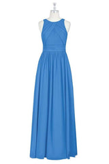 Brami Blue Chiffon Sleeveless Long Bridesmaid Dress