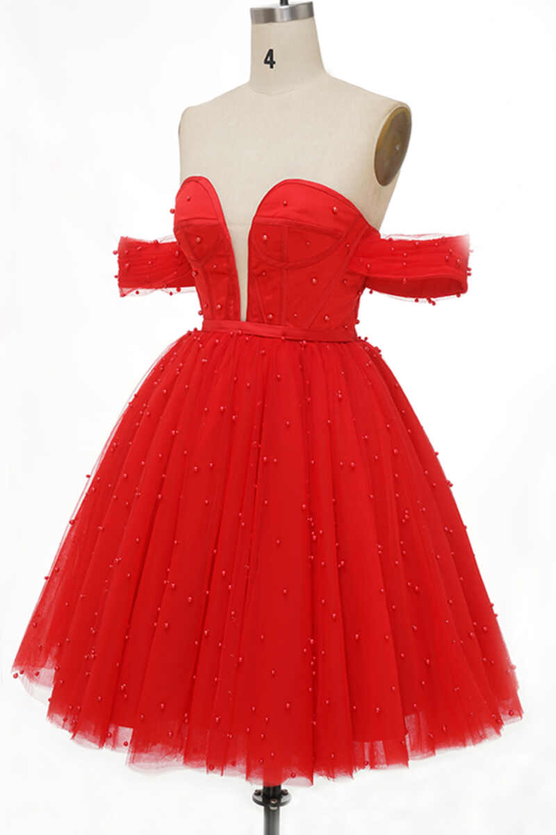 Red Off-the-Shoulder Bustier A-Line Short Homecoming Dress