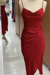 Red Cowl Neck Spaghetti Straps Bodycon Formal Dress