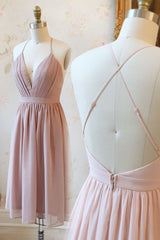 Short Pink Chiffon Homecoming Dress with Cross Back