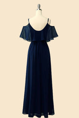 Off The Shoulder Navy Blue Long Bridesmaid Dress