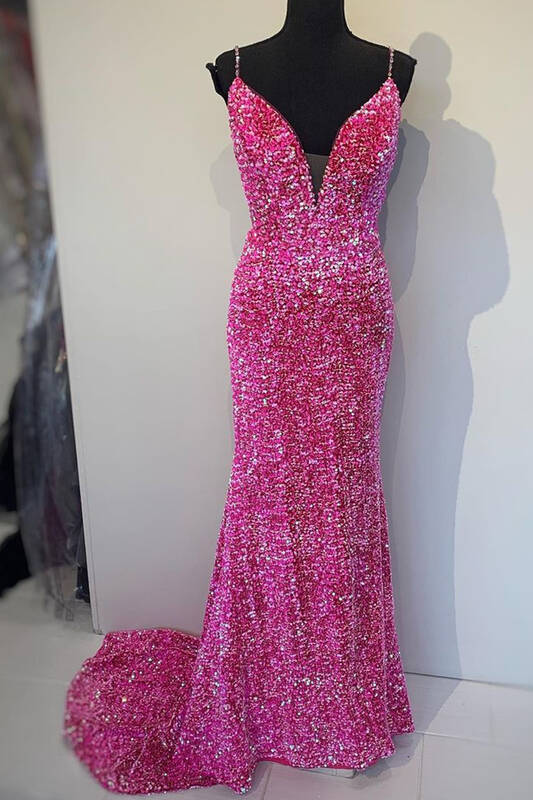 Sparkle Mermaid Hot Pink Long Prom Dress