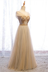 A-Line Cap Sleeves Champagne Formal Dress