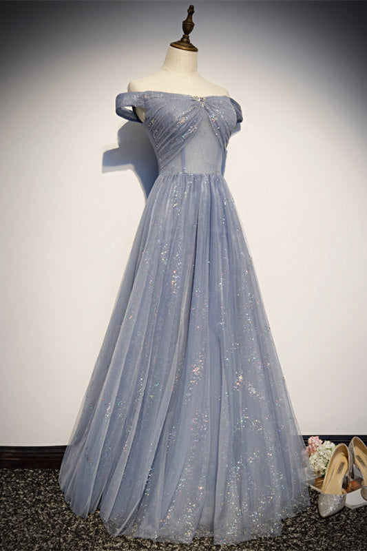 Off the Shoulder Dusty Blue Formal Dress