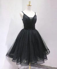 Black Tulle Beads Short Prom Dress, Black Homecoming Dress