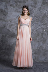 Best Selling Prom Dresses, A Line V Neck Floor Length Chiffon Zipper Back