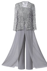 Mother of the Bride Dress, Lace Chiffon Three-Piece Plus Size Mother of the Bride Pant Suits