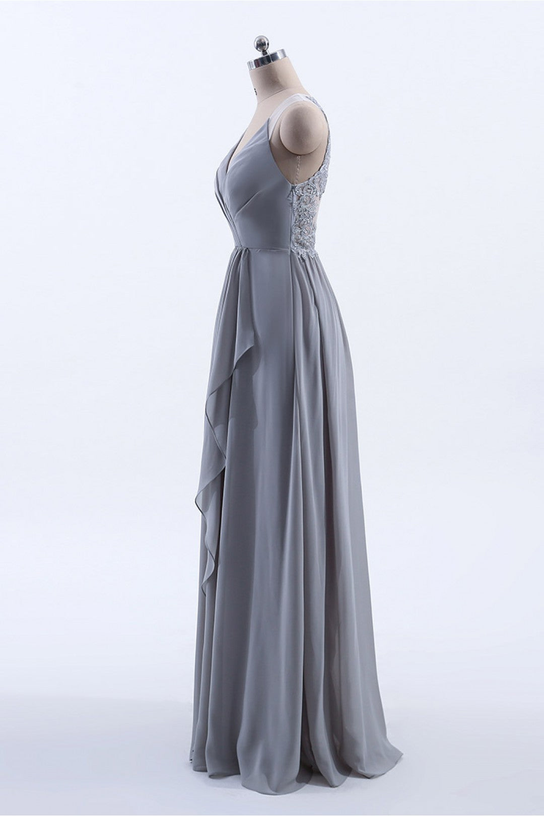 Silve Chiffon A-line Ruffles Long Bridesmaid Dress