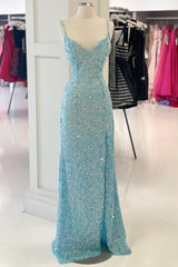 Tiffany Blue Sequin Mermaid Long Formal Dress