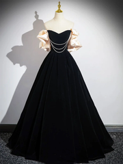 Black A-Line Velvet Long Prom Dress Formal Party Dress